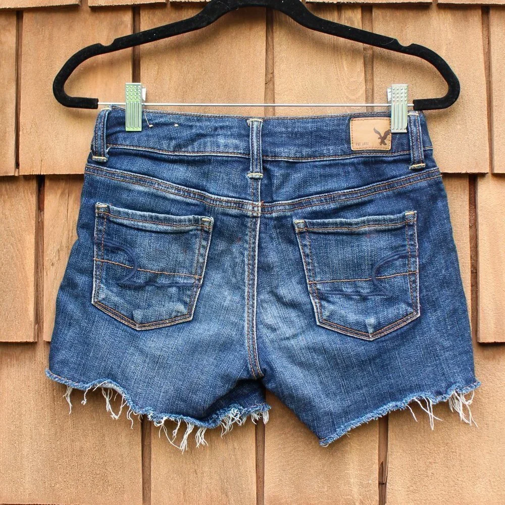 American Eagle Woman's Super Stretch Shorts Size 0 Jean Shorts Cutoff‎ Denim